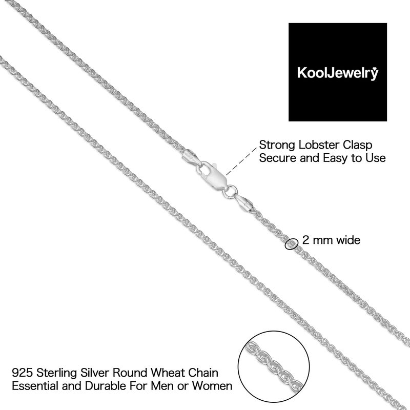Kooljewelry Sterling Silver Round Wheat Chain Necklace (2 mm, 30 inch) - Image 2